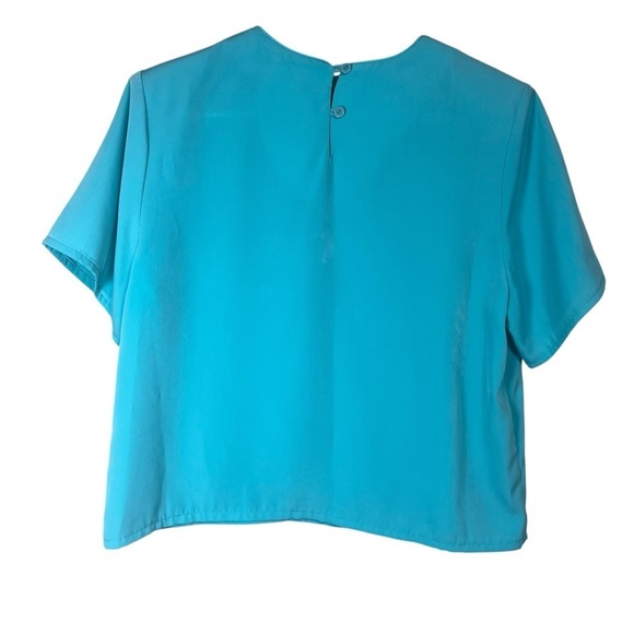 Vintage (1980s-90s) Whitney Collection Teal Short Sleeve Blouse Crop Sz Medium - Picture 2 of 7